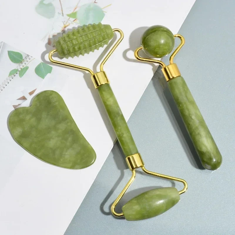 Natural Jade Facial Roller and Gua Sha Set