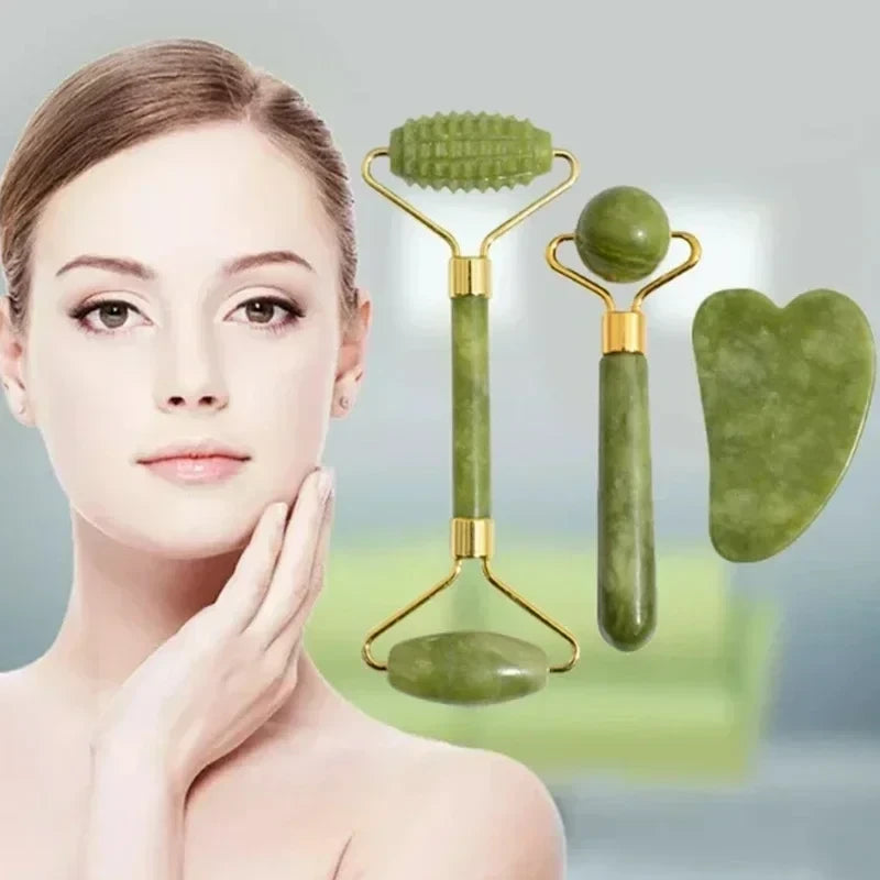 Natural Jade Facial Roller and Gua Sha Set
