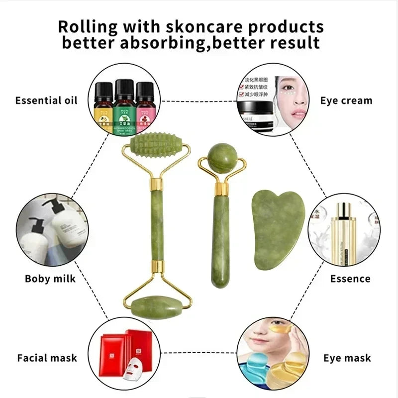 Natural Jade Facial Roller and Gua Sha Set